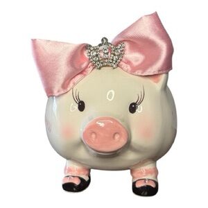 Mud Pie Princess Piggy Bank Pink Bow Baby Girl Decor